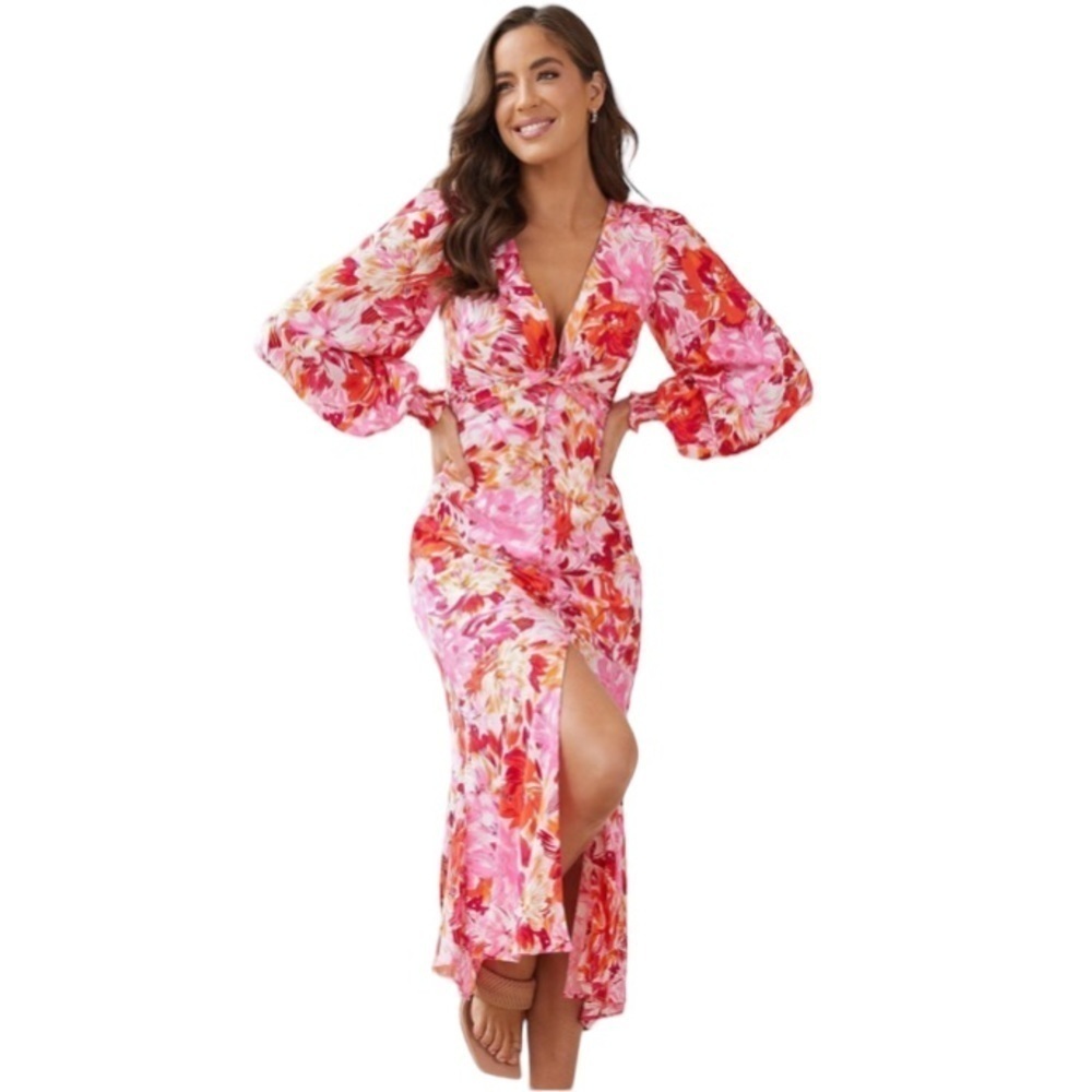 Esther & Co Mallarey Floral Midi Dress Size 6 NWT Pink Red Wedding Guest - Picture 2 of 16
